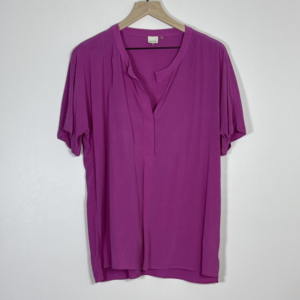 Ecru Womens Silk Popover Blouse Top Size M Short Sleeve Relaxed Fit Minimalist